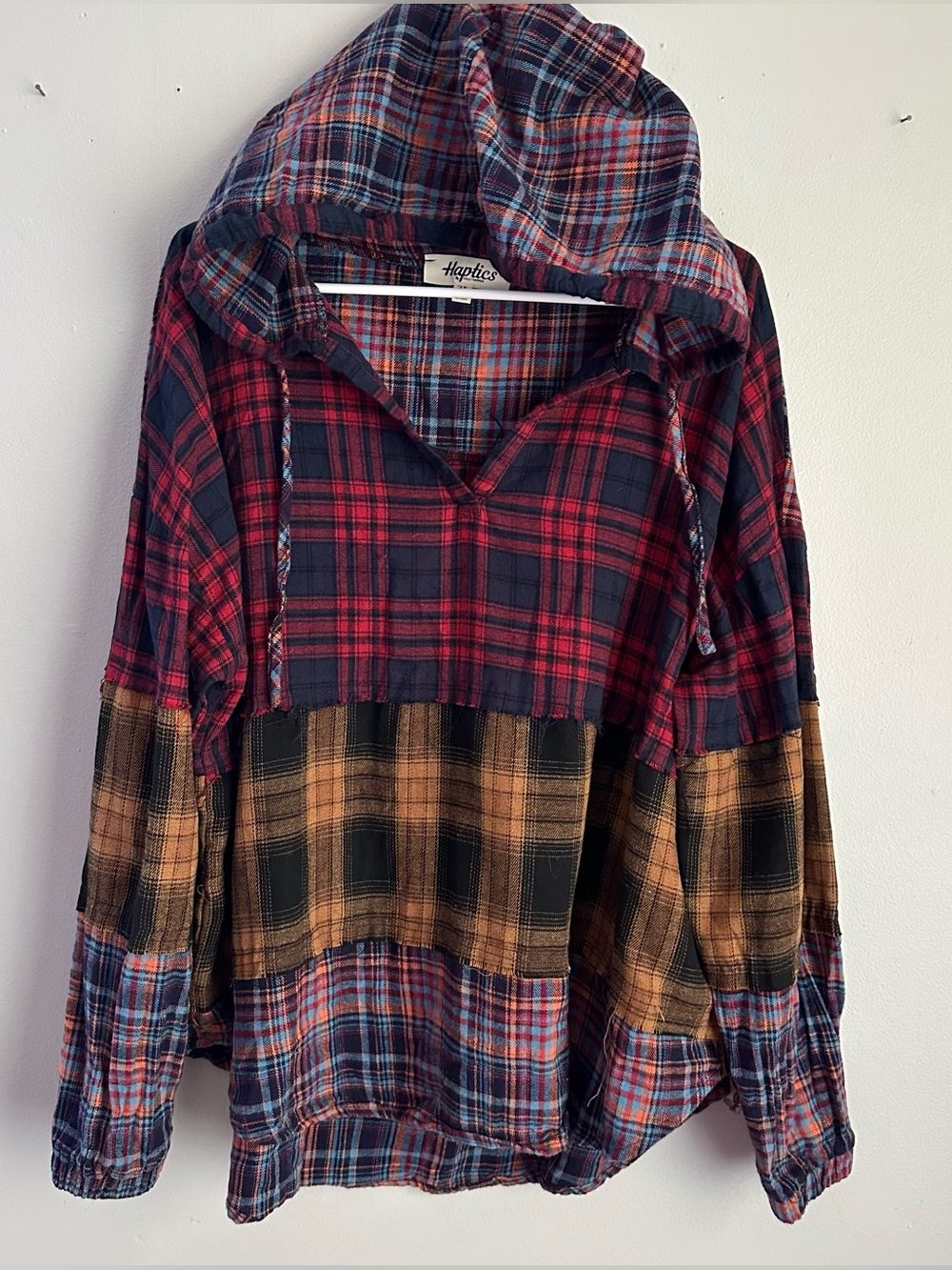 Haptics 2X hooded long sleeve fall top women’s xxl 1X plaid patchwork hoodie 1xl
